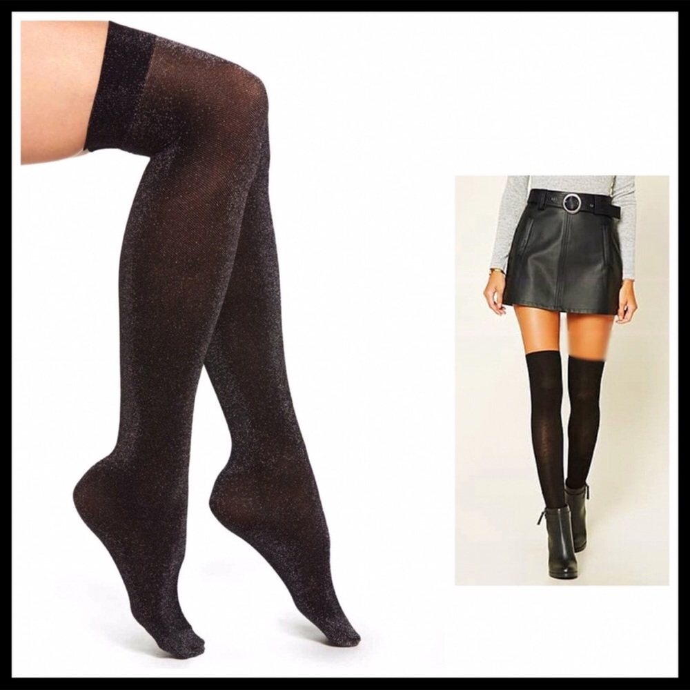 BLACK OVER THE KNEE TALL SPARKLE BOOT SOCKS - Picture 6 of 8
